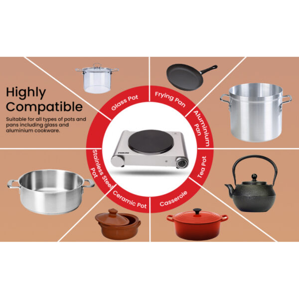 Nikai Electric Hot Plate 1 Plate 1500W Die Cast Iron Hotplates of 188MM Adjustable Thermostat Control NKTOE4N2