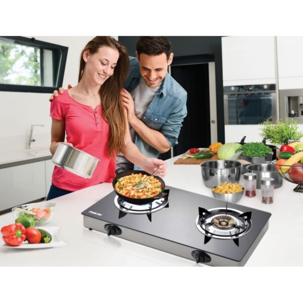 Nikai Gas Cooker Glass Top 2 Burner Auto Inginination Blue Flame with High Efficiency NG5092G