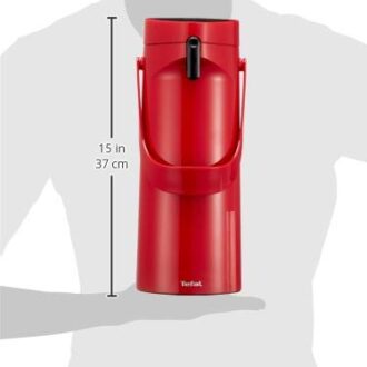 Tefal Pump Vacuum Jug Flask Ponza 1.9L Red Flask Insulated With Inner Glass K3140314