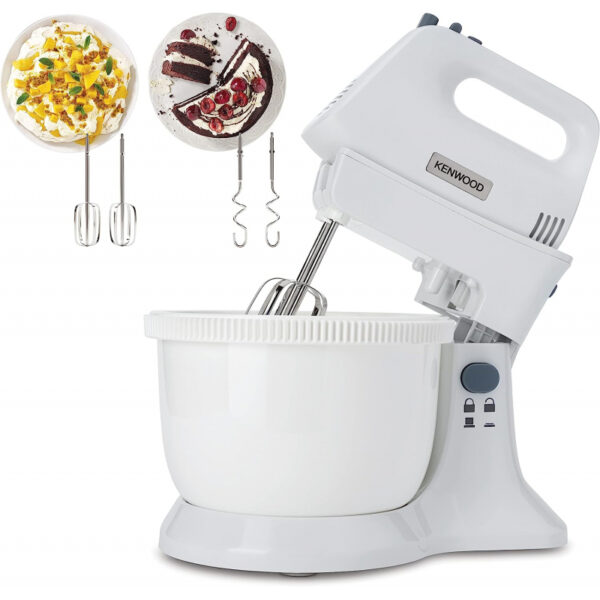 Kenwood Stand Mixer Hand Mixer (Electric Whisk) 450W with 3.4L Rotary Bowl 5 Speeds + Turbo Button Twin Stainless Steel Kneader and Beater for Mixing Whipping Whisking Kneading HMP32.A0WH