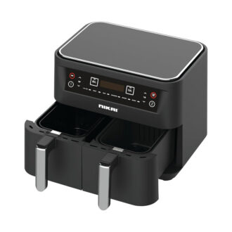 Nikai Air Fryer 8L Dual-Basket Multifunctional Low Oil Fryer 2460W with Independent Temp Settings Cool Touch Body and Digital Control Panel for Effortless Cooking NAF282DX