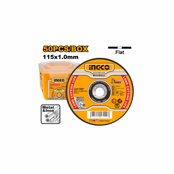 Ingco Abrasive Metal Cutting Disc Set 115 x 1.0 x 22.2mm 50pcs Set MCD1011550