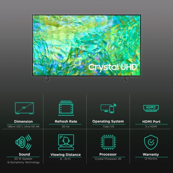 Samsung 55" LED UHD Smart TV with Dynamic Crystal Color, Crystal Processor 4K, Air Slim Design 55CU8000
