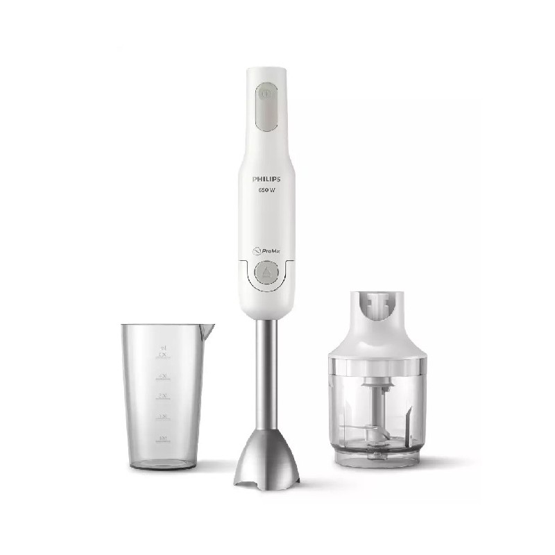 Philips Hand Blender 650W, 1 Compact Chopper Accessory, ProMix Blending Technology 0.5L, 3 Pin With Metal Bar, White, HR2535
