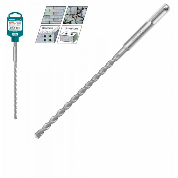 Total Hammer Drill Bit SDS Plus 12 x 210mm High Quality Cross Head Carbide Tip, Chrome Alloy Steel TAC311201C