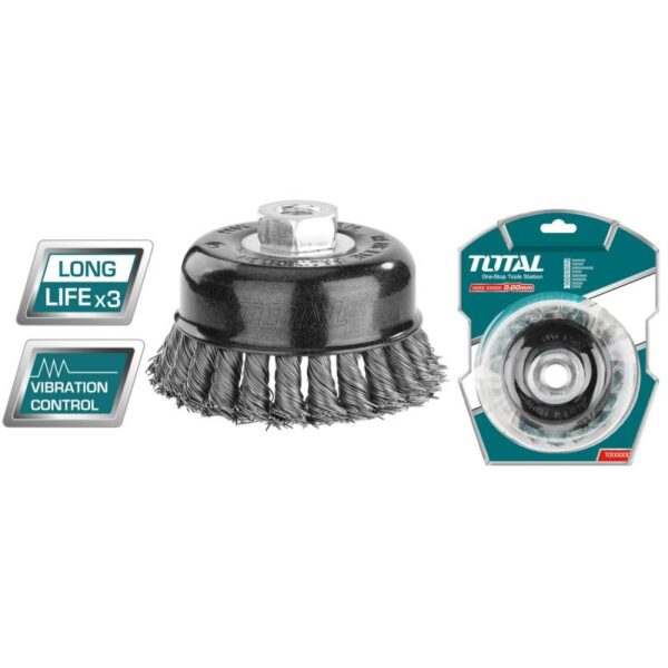 Total Wire Cup Brush with Nut 100mm Twisted Hard Silver TAC32045