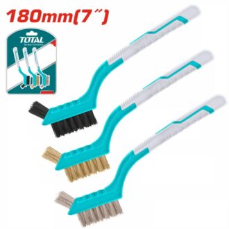 Total Abrasive Wire Brush 180mm/7" 3pcs Set, Three Mini Cleaning Brushes with Nylon, Brass and Wire Bristles TAC38033