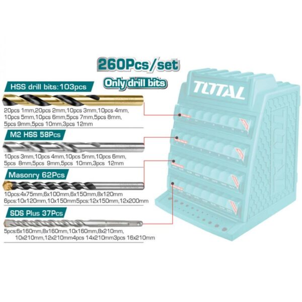 Total Drill Bit Set With Drill Bits & Display Box 260pcs TAKD2608M-1 / TAKD2688
