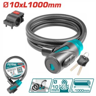 Total Padlocks Bicycle Lock 10x1000mm with Lock Frame, Can Be Rolled Up for Easy Storage with 2pcs Iron Keys TBK11010