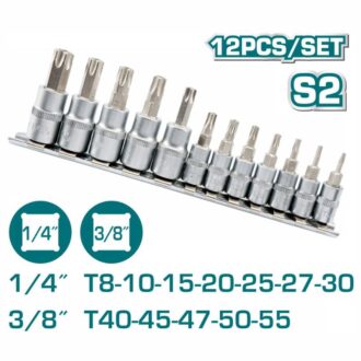 Total Torx Bit Socket Spanner Set S2 Chromed Plated 1/4", 3/8" 12pcs THT1438121