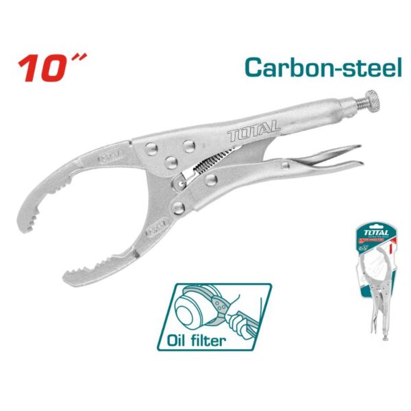 Total Plier Locking 10" for Oil Filter, Paw Lock Position of Filter Small Cars and Trucks, Nickel Plated THT190905