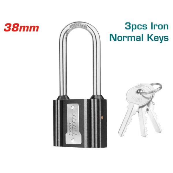 Total Iron Padlock Long Shackle 38mm with 3 keys TLK31381L