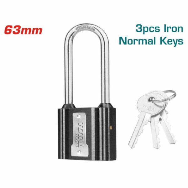 Total Iron Padlock Long Shackle 63mm with 3 keys TLK31631L