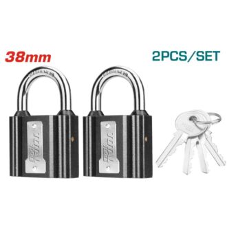 Total Iron Key Alike Padlock 38mm with Waterproof Rubber Cover, Iron Brass, 4 keys 2pcs Set TLK31T2382