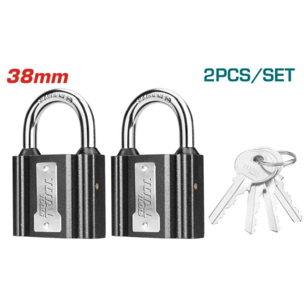 Total Iron Key Alike Padlock 38mm with Waterproof Rubber Cover, Iron Brass, 4 keys 2pcs Set TLK31T2382