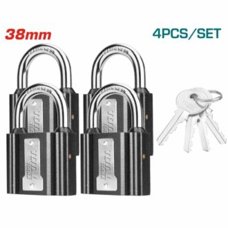 Total Iron Key Alike Padlock 38mm with Waterproof Rubber Cover, Iron Brass, 4 keys 4pcs Set TLK31T4382