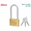 Total Brass Padlock Heavy Duty Long Shackle 30mm, Solid Brass Cylinder with Pins, 3pcs Brass Keys TLK32302L