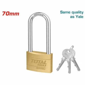 Total Brass Padlock Heavy Duty Long Shackle 70mm, Solid Brass Cylinder with Pins, 3pcs Brass Keys TLK32702L
