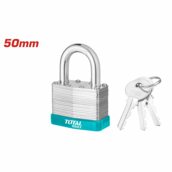 Total Laminated Padlock 50mm with 3 Iron keys, Solid Brass Cylinder with Bolts TLPK36501