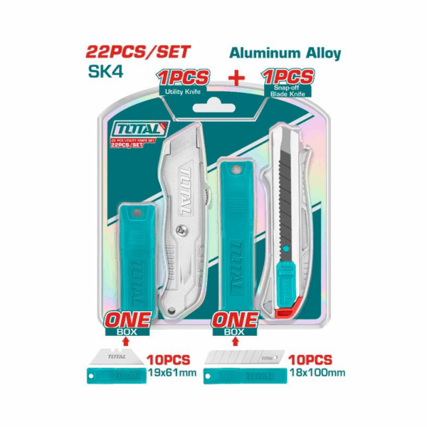 Total Utility Knife Set with Aluminum Alloy Body THT515226 (Pack of 22pcs)