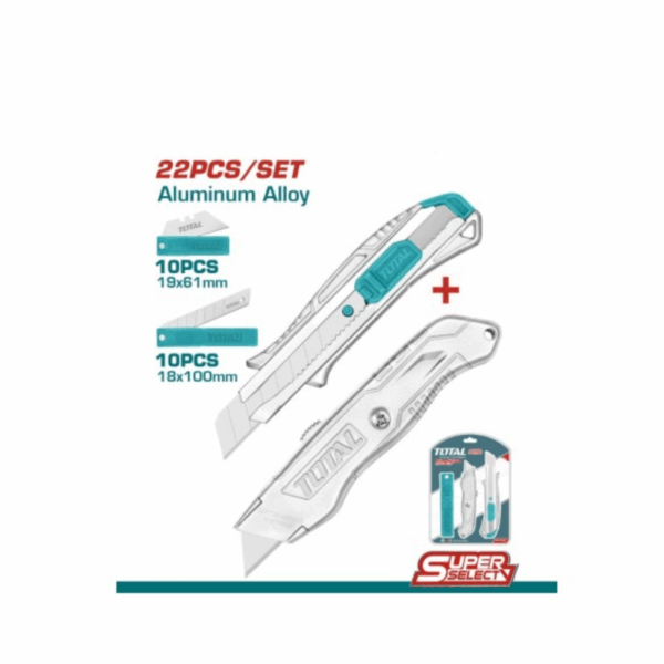 Total Utility Knife Set with Aluminum Alloy Body THT515226 (Pack of 22pcs)