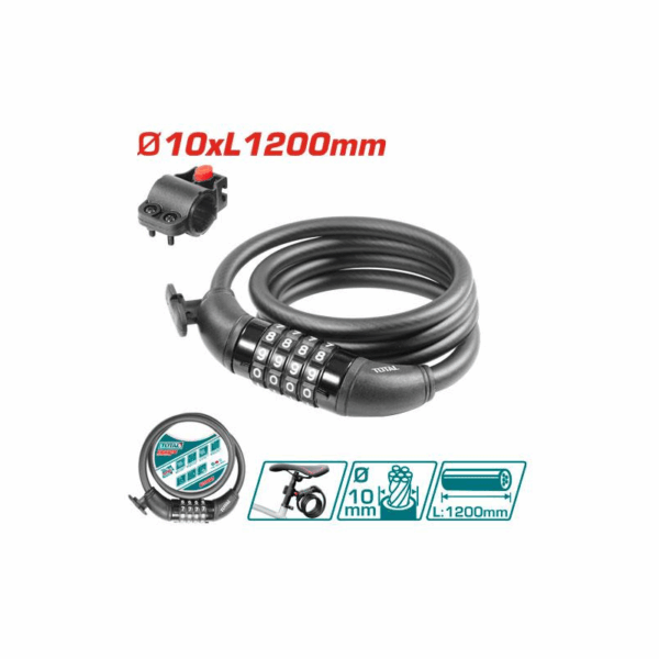 Total 4 Digit Combination Bicycle Lock 10x1200mm with Lock Frame TBK21012