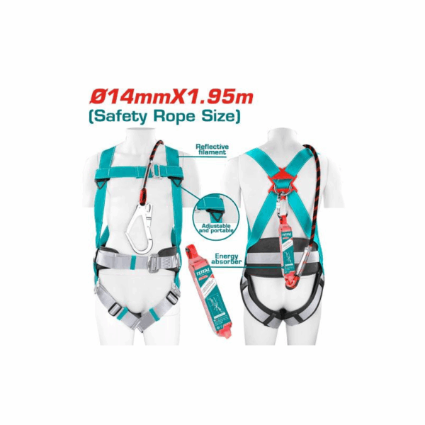 Total Safety Harness with￠14mm x 1.95m Safety Rope TSH501420