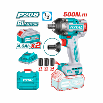 Total Cordless Impact Wrench 1/2" Lithium-ion 20V with Brushless Motor, Integrated LED Work Light, Battery & Charger TIWLI2050