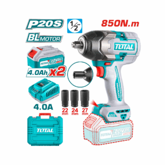 Total Cordless Impact Wrench 1/2" Lithium-ion 20V with Brushless Motor, Integrated LED Work Light, Battery & Charger TIWLI2085