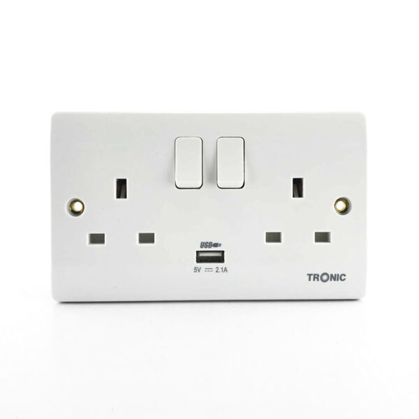 Tronic Twin Switch Socket with USB