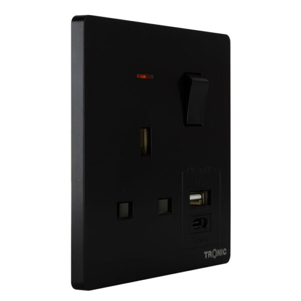 Tronic Single Switch Socket with USB + Type C