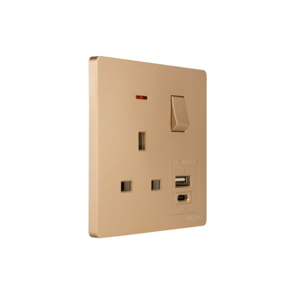 Tronic Single Switch Socket with USB + Type C