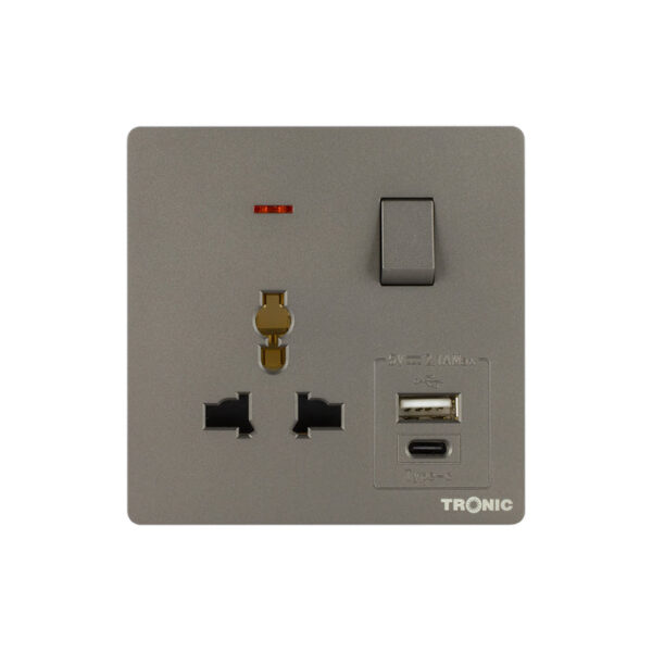 Tronic Universal Single Switch Socket with USB + Type C