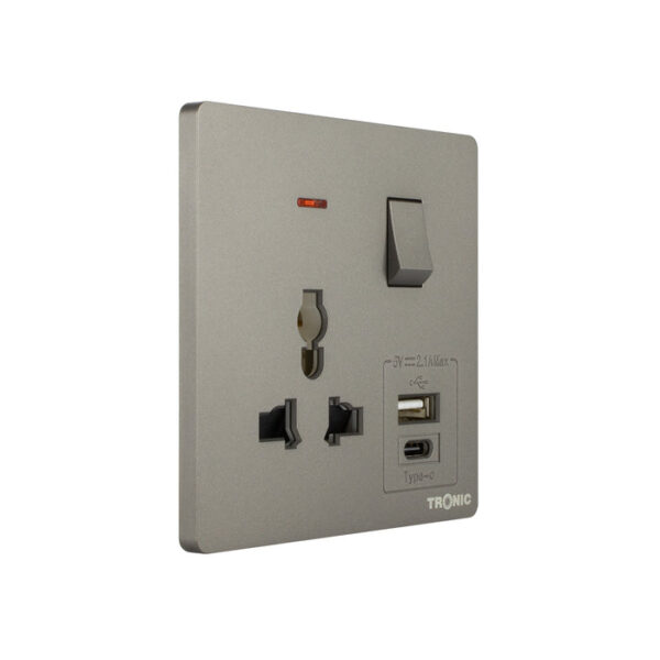 Tronic Universal Single Switch Socket with USB + Type C