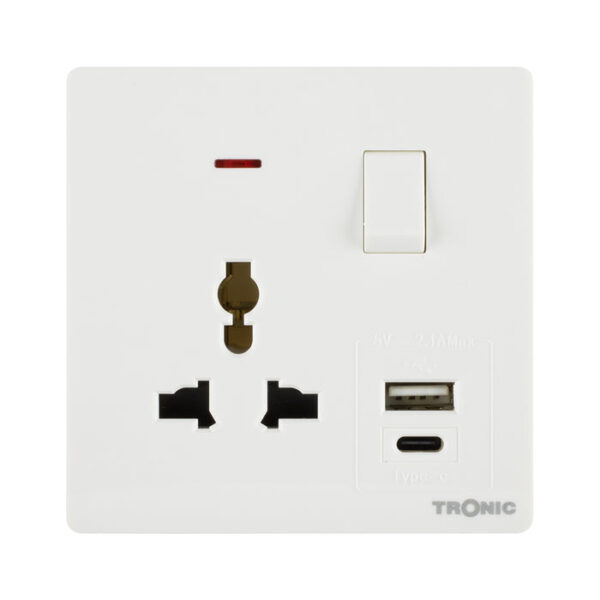Tronic Universal Single Switch Socket with USB + Type C