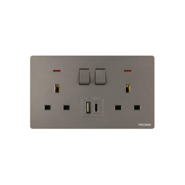 Tronic Twin Switch Socket with USB + Type C