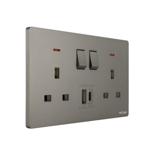 Tronic Twin Switch Socket with USB + Type C