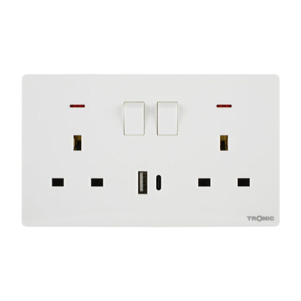 Tronic Twin Switch Socket with USB + Type C