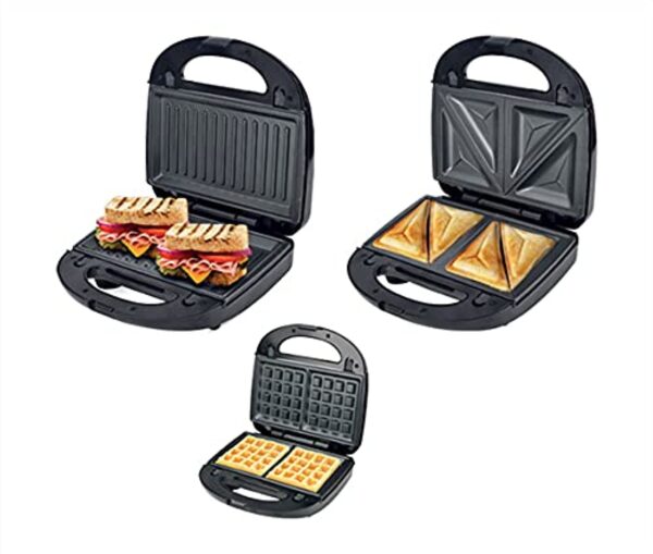 Nikai Sandwich Grill & Waffle Maker 750W 3 Detachable Plate Cool Touch Housing Pilot Light Indicator Cool Touch Housing NGT323D