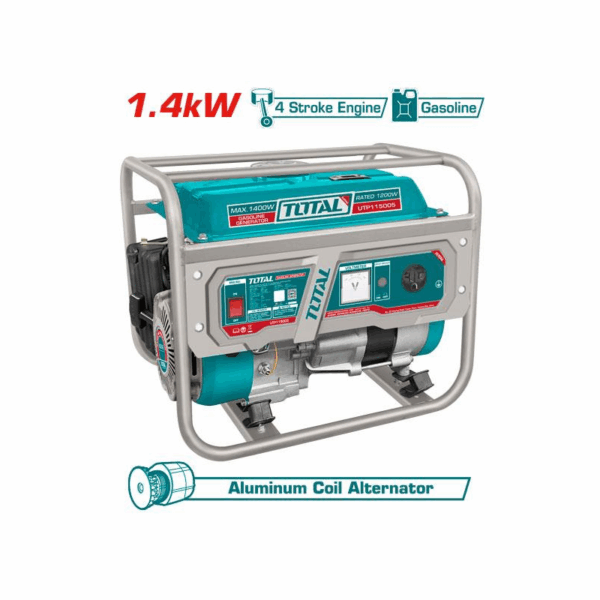 Total Gasoline Generator 1.4kW with 4 Stroke Engine, Air Cooling Sytem, 5.5L Fuel Tank TP115005