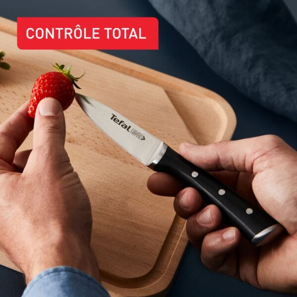 Tefal Ice Force Wooden Block with 5 Slots and 5 Knives: Bread Knife 20 cm / Chef Knife 20 cm / Santoku Knife 18 cm / Paring Knife 11 cm / Carving Knife 9 cm K232S574