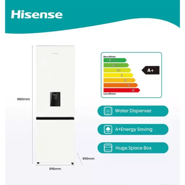 HISENSE FRIDGE, Mirror Coloured Full White, Water Dispenser-Bottom Freezer, 351 Litres H450BDW-WD