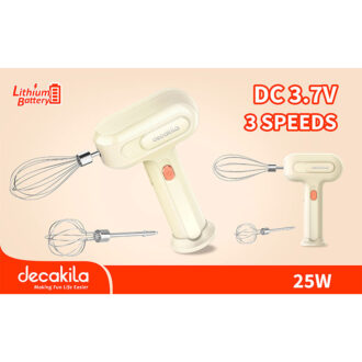 Decakila Hand Mixer 25W 3 Speeds 2 Attachments Rechargeable 1500mAh 2 Pcs Whisk Sticks 1 Pcs USB Charging Line KMMX018E