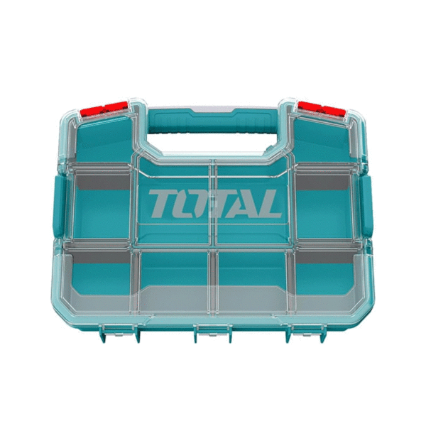 Total Empty Tool Box Plastic Organizer 30.5 x 23 x 6.5cm with Built in Carry Handle and Latch for Easy Transport, Removable Dividers TPBX1121