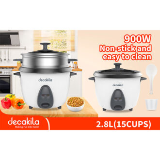 Decakila Rice Cooker 2.8L 700W 10 Cups w/ Automatic Cooking Steamer Tray and Warmer Function| Removable Non-Stick Bowl Measuring Cup and Spatula KEER035W