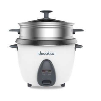 Decakila Rice Cooker 2.8L 700W 10 Cups w/ Automatic Cooking Steamer Tray and Warmer Function| Removable Non-Stick Bowl Measuring Cup and Spatula KEER035W