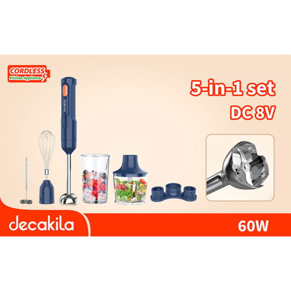 Decakila Hand Blender Cordless 5 in1 Multifunction 60W Chopper Bowl 500ML With Mixer & Cup KMJB042L