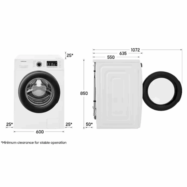 Samsung Washing Machine 9kg Front Load Inox, EcoBubble, AirWash, HygieneSteam, DIT, AI Control, Quick Wash WW90TA046AX/NQ
