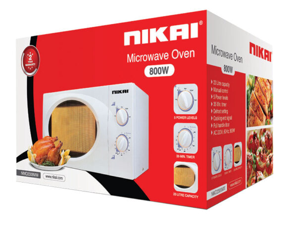 Nikai Microwave 23L 800W Solo Manual 6 Level 30min Timer Timer Defrost Option Glass Tray Countertop Microwave NMO2309MW