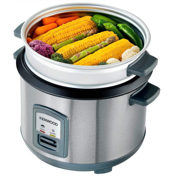 Kenwood 2-in-1 Rice Cooker 1.8L 10-Cups Rice with Food Steamer Basket Non-Stick Cooking Pot Temepered Glass Lid Warm/Cook Lights Spatula Holder Detachable Cord RCM45.000SS